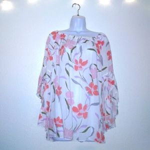 Fever Floral Undone Top With Umbrella Sleeves